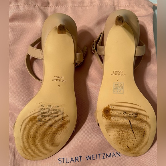 Stuart Weitzman Dancer Twistier Leather Sandal, Color Golden Beige, Size 7. - Picture 8 of 10